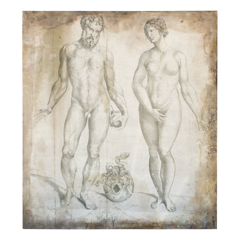 Oversized Adam & Eve Print by Andreas Vesalius on Wood