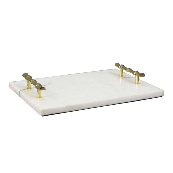 Rectangular Marble Tray with Polished Brass Handles
