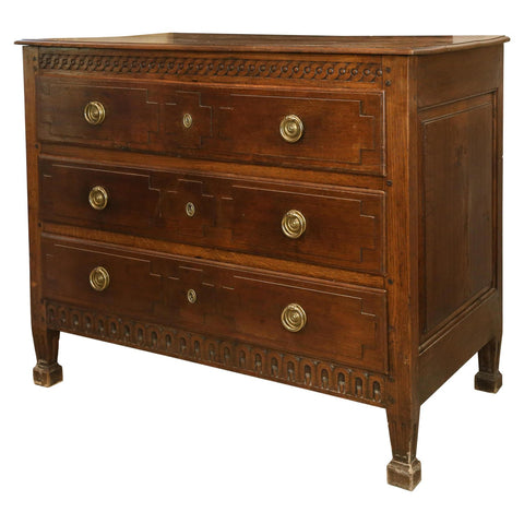 Antique French Empire Commode with Brass Hardware and Geometric Carvings