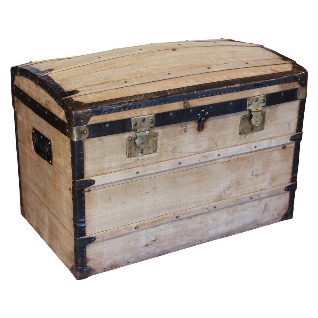 Antique French Wood and Iron Dome Top Trunk, circa 1900