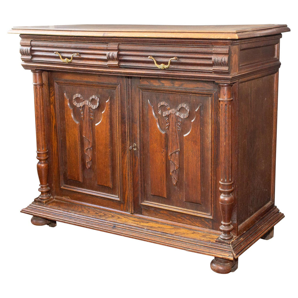 Antique French Henri II Style Oak Carved Buffet with Carved Bow Detail