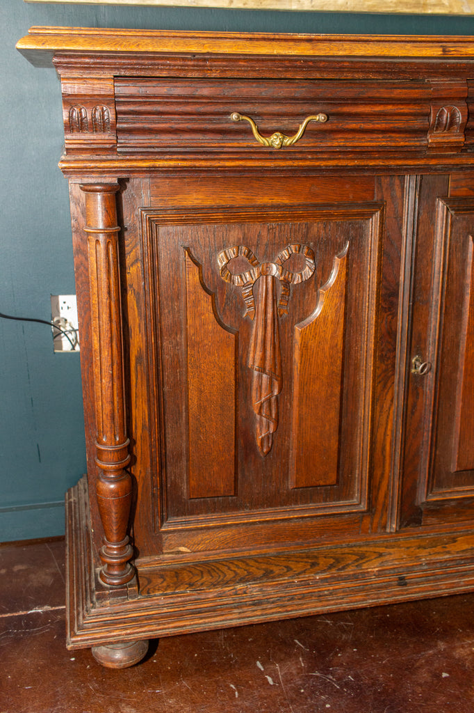 Antique French Henri II Style Oak Carved Buffet with Carved Bow Detail