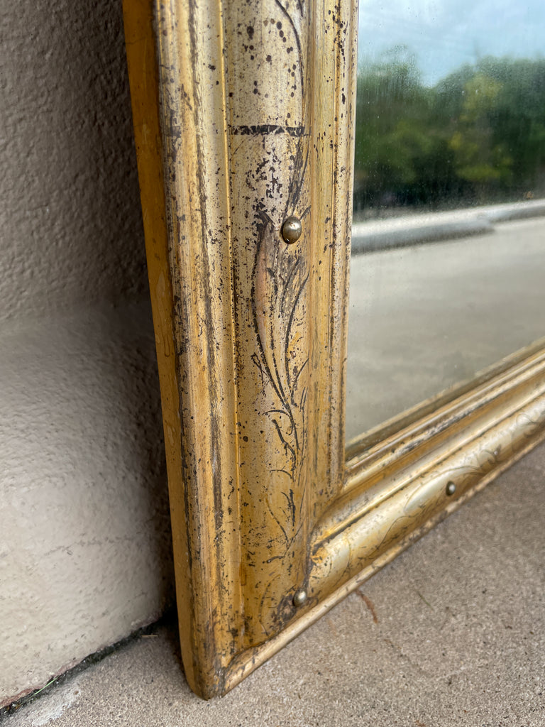 Antique French Distressed Gilt Louis Philippe Mirror with Floral Details