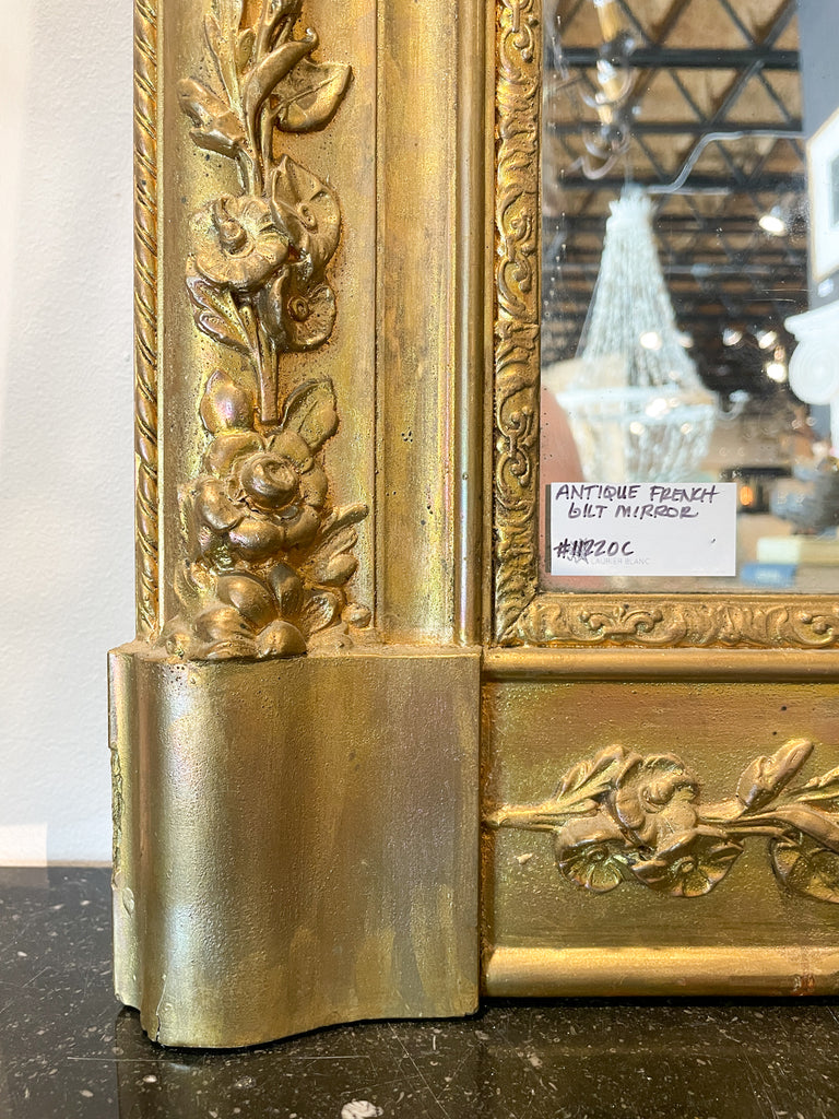 Antique French Gilt Mirror with Floral Detail