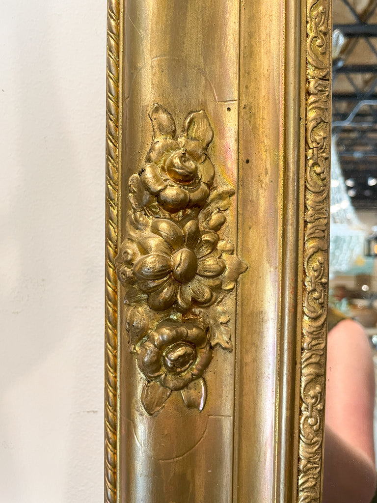 Antique French Gilt Mirror with Floral Detail
