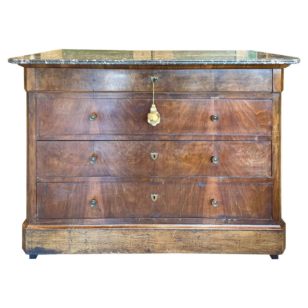 Antique French Louis Philippe Four-Drawer Chest with Belgian Marble Top