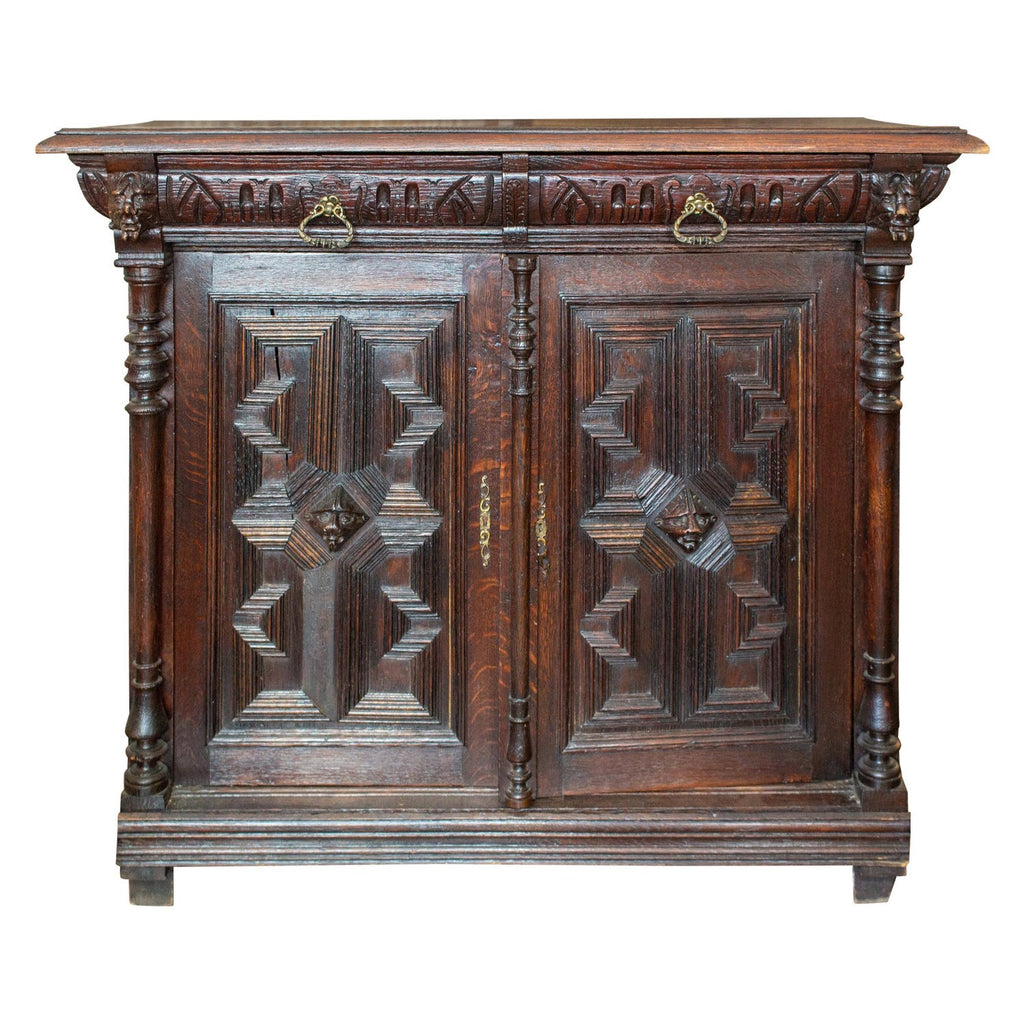 19th c Flemish Malinois Petite Buffet with Carved Details