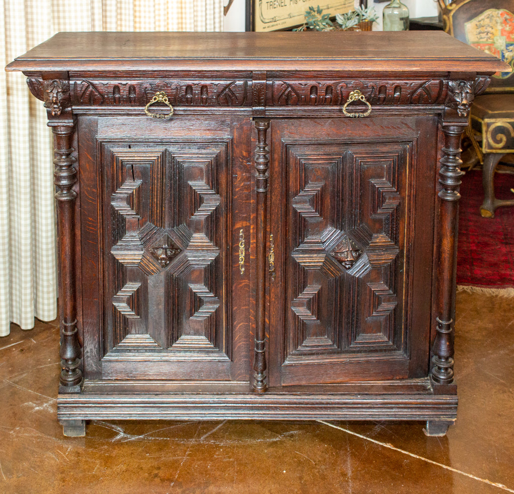 19th c Flemish Malinois Petite Buffet with Carved Details