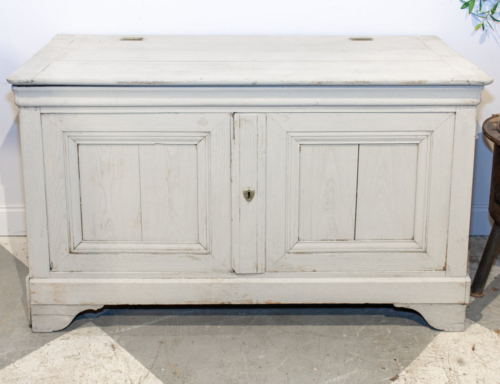 Antique French Oak Hinged Top Buffet in Greige Wash