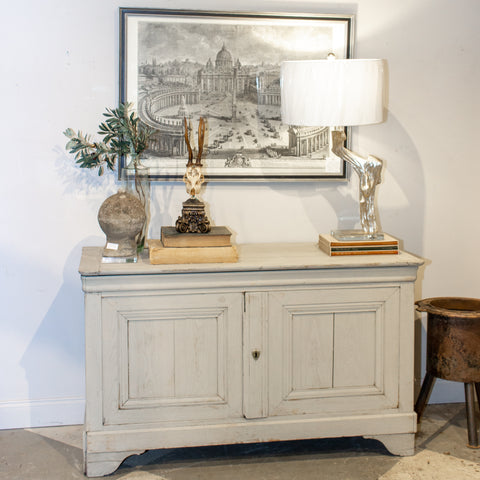 Antique French Oak Hinged Top Buffet in Greige Wash