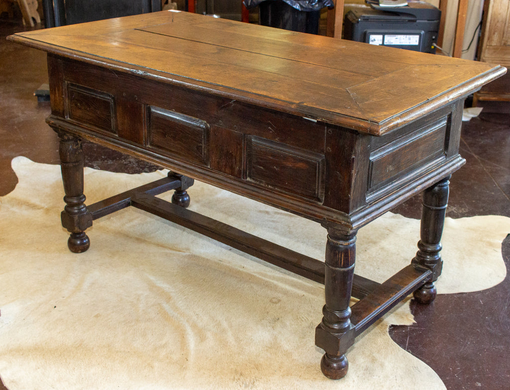 Antique French Oak Table with Sliding Top & Interior Storage