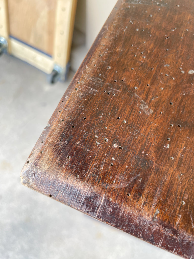 Antique French Oak Wine Press Screw Pedestal Table