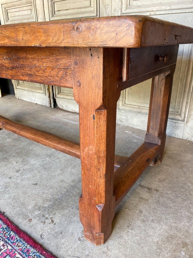 Antique French Oak Farm Table with Drawer & Extension