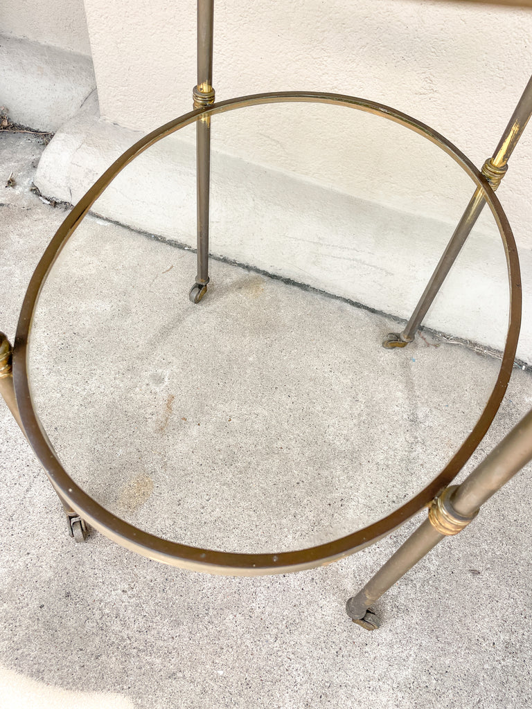 Antique French Ovular Brass Bar Trolly with Glass Shelves
