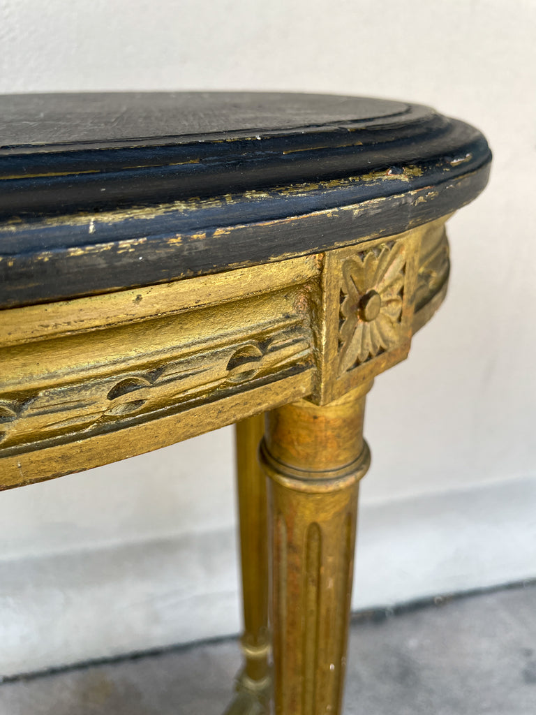 Distressed Antique Louis XVI Style Ovular Side Table with Cane Detail