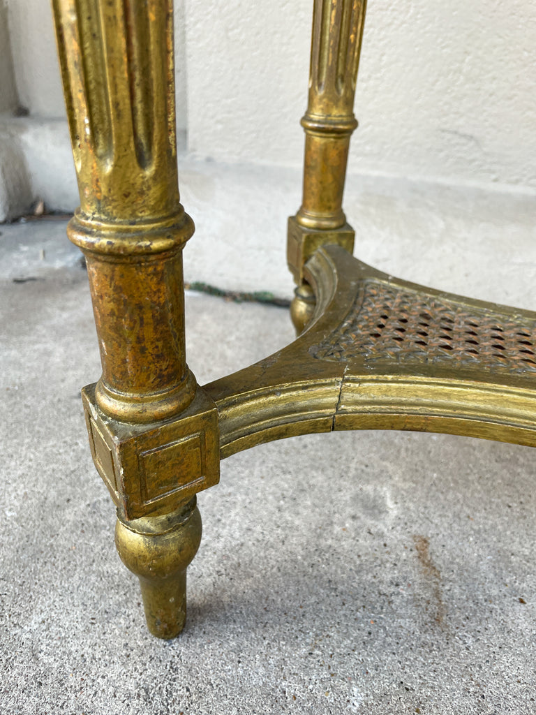 Distressed Antique Louis XVI Style Ovular Side Table with Cane Detail