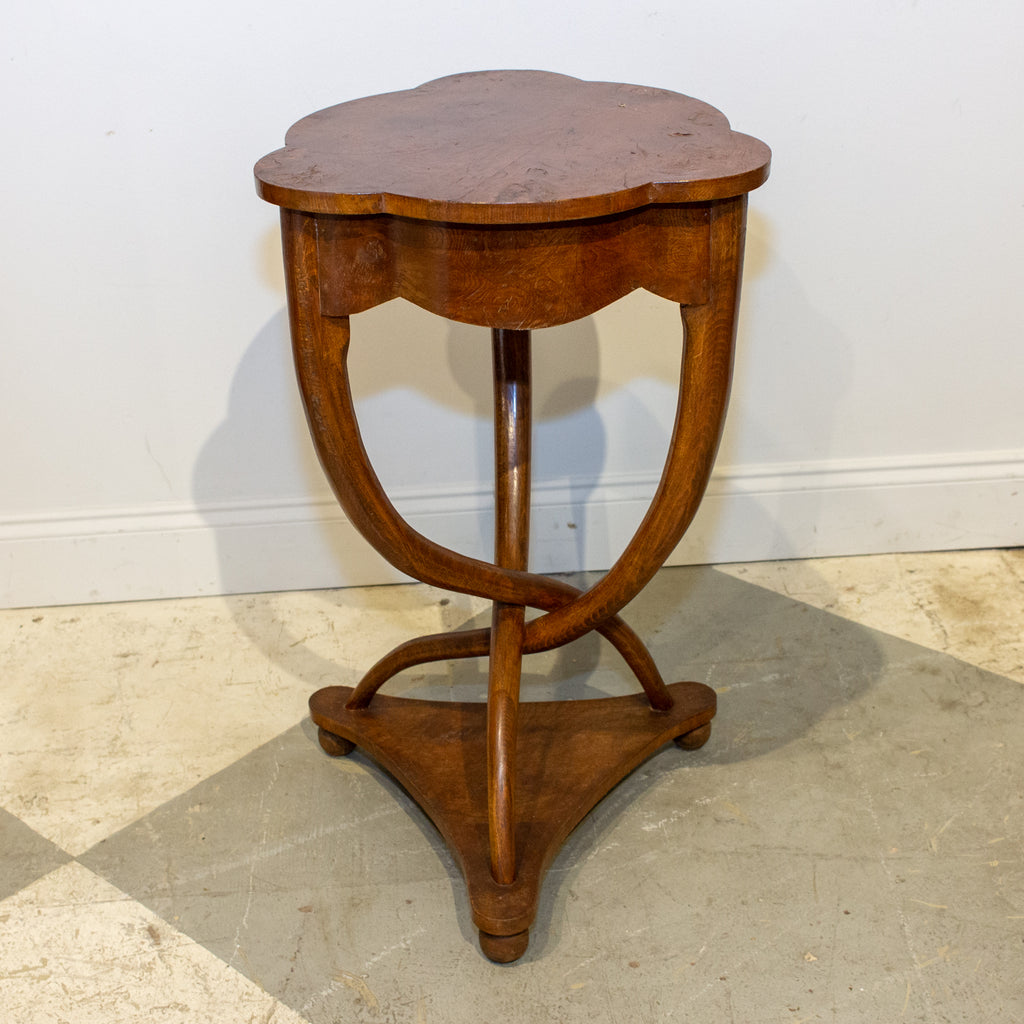 Antique French Art Deco Side Table with Drawer & Unique Twist Base