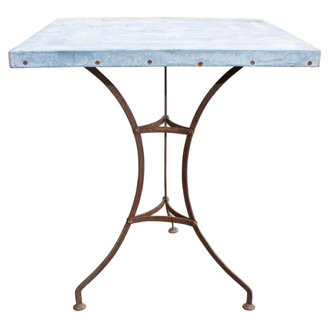 Antique French Zinc Top Bistro Table with Iron Base