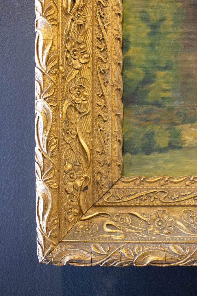 Antique French Painting in Gilt Frame, Signed & Dated