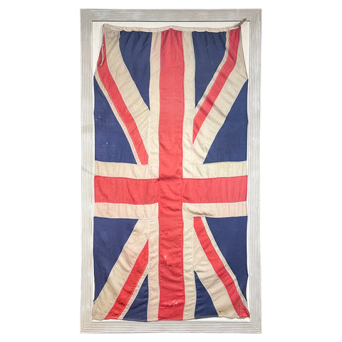 Antique Union Jack Flag in Greige Finished Fluted Wood Frame