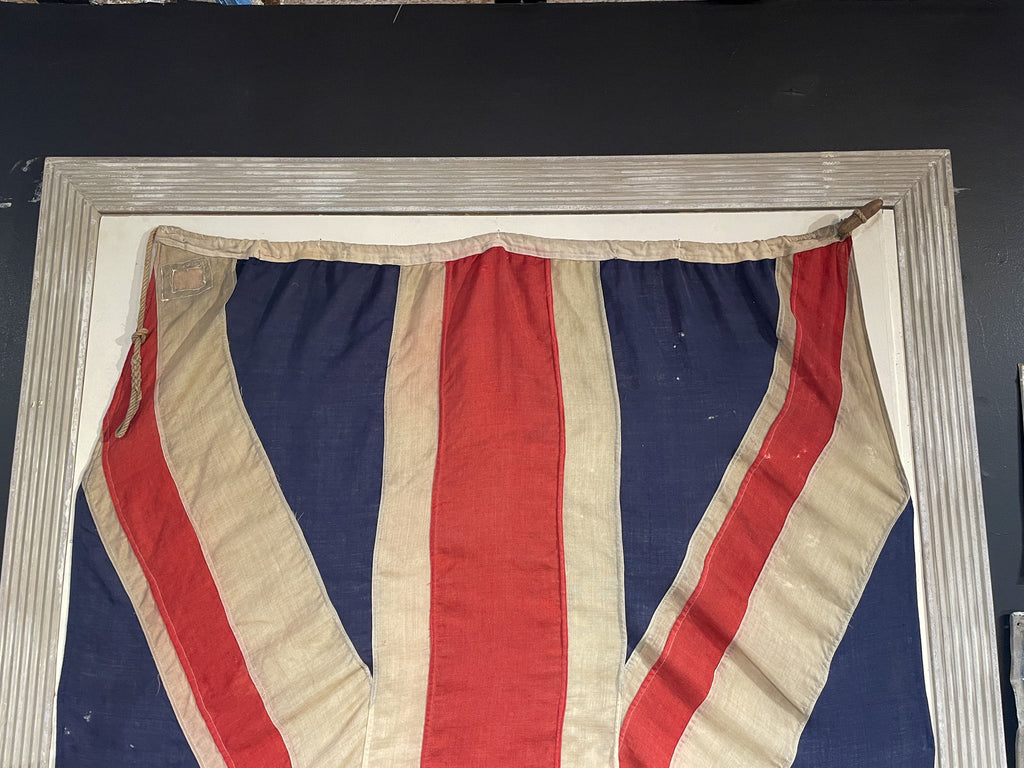 Antique Union Jack Flag in Greige Finished Fluted Wood Frame