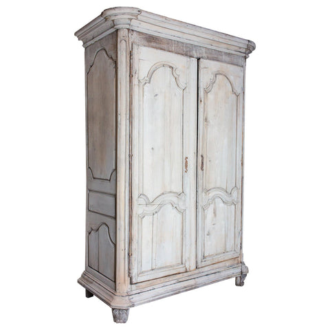 Large Antique French Oak Armoire in Greige Wash