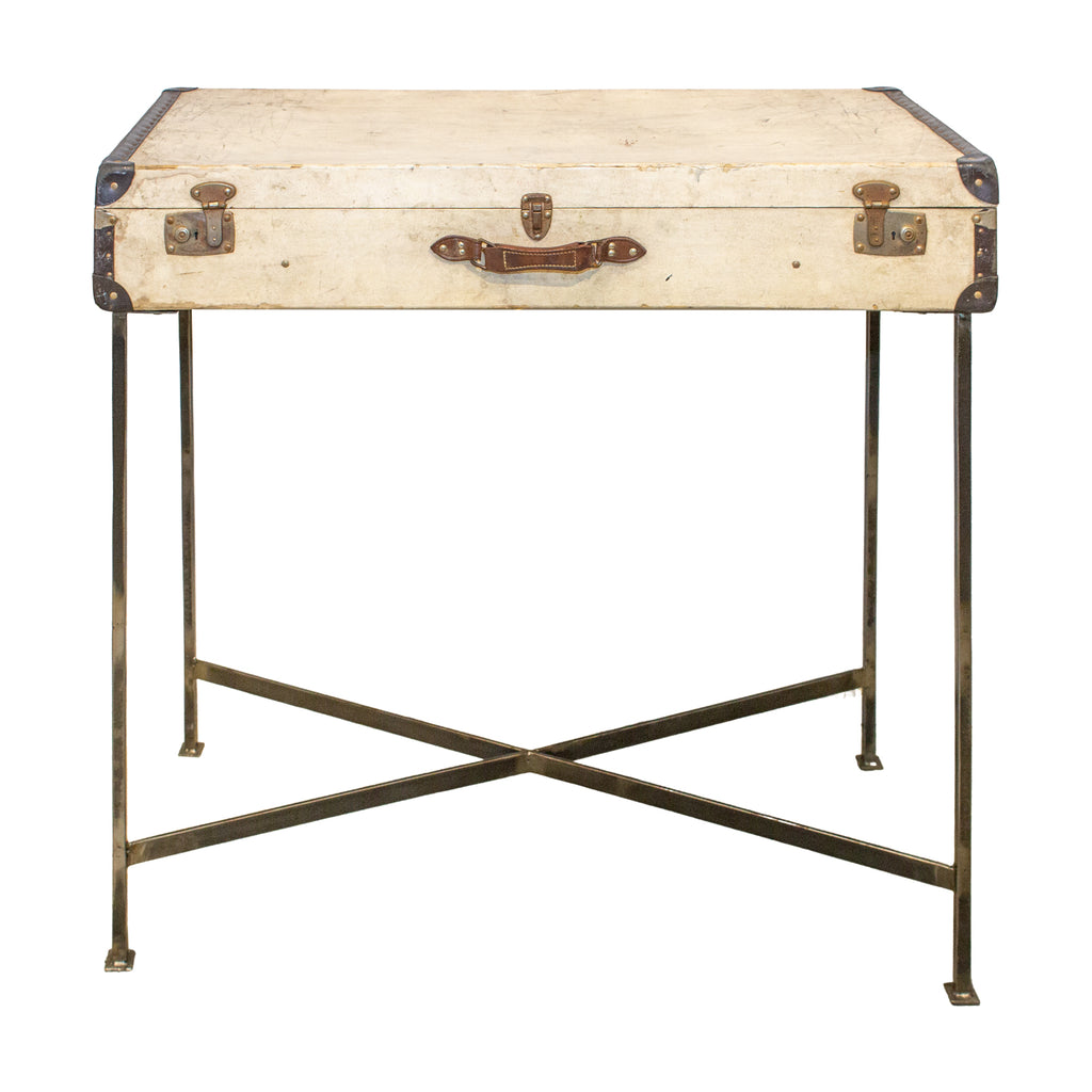 Bar Table Crafted with Vintage French Luggage & Custom Iron Base