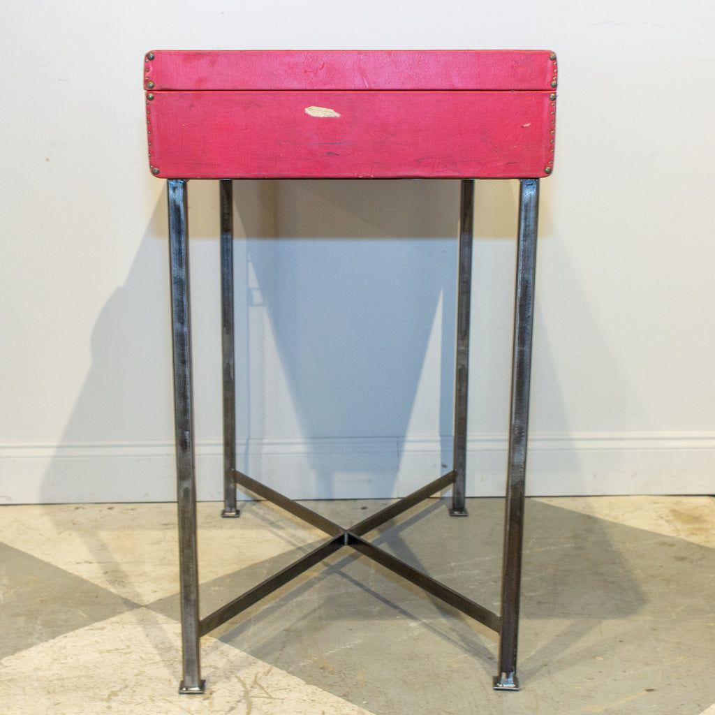 Bar Table Crafted with Vintage Red French Luggage & Custom Iron Base