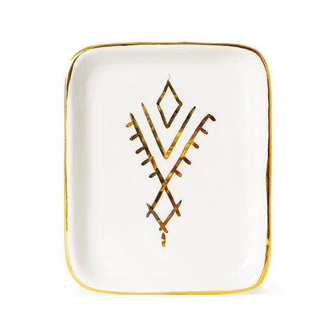 Handmade Moroccan Ceramic Tray in Gold Berber Pattern