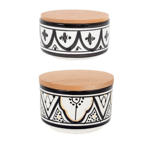 Handmade Noir Glazed Moroccan Ceramic Boxes with 12K Gold Accents