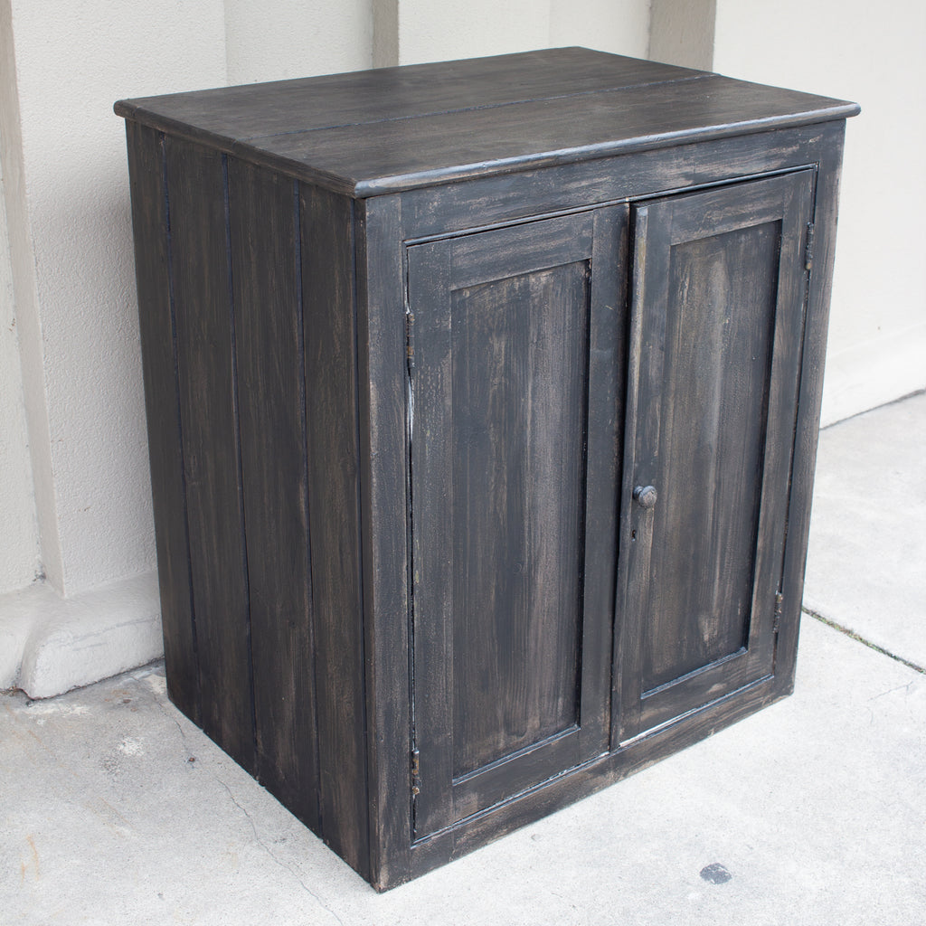 Vintage Wood Bar Cabinet in Black Wash Painted Finish