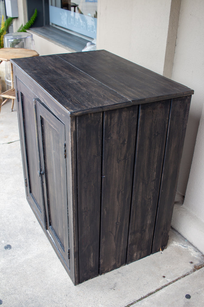 Vintage Wood Bar Cabinet in Black Wash Painted Finish