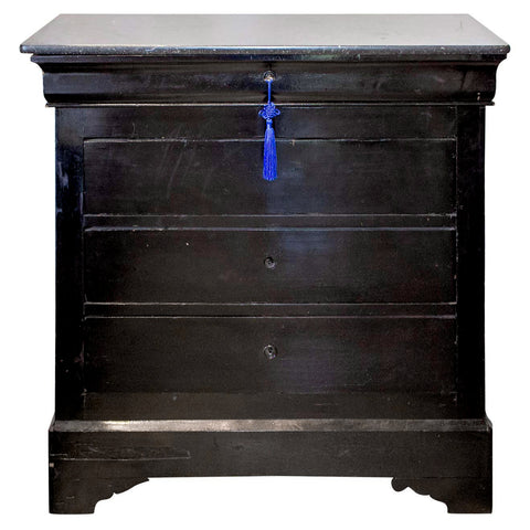 Antique French Black Lacquered Louis Philippe Commode with Belgian Marble Top