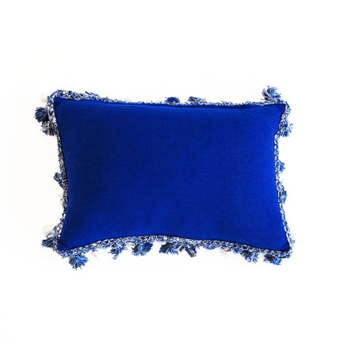 Blue and White Handmade Linen Lumbar Pillow from Guatemala