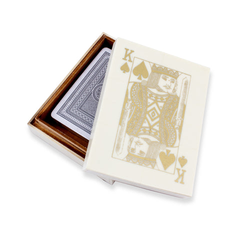 Luxe Inlaid Bone Playing Card Box with Playing Cards