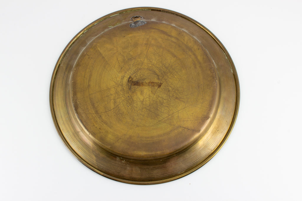 Vintage Hand-Hammered Brass Plate with Camel & Palm Trees