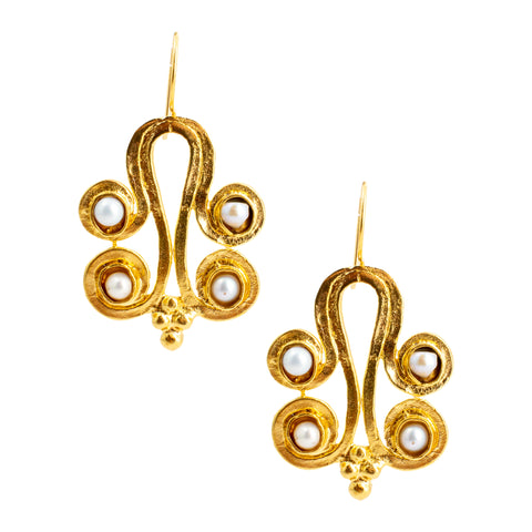 Handmade Byzantine Pearl Drop Earrings from Istanbul
