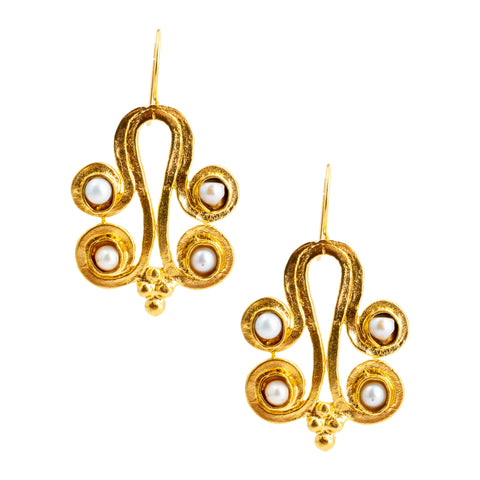 Handmade Byzantine Pearl Drop Earrings from Istanbul