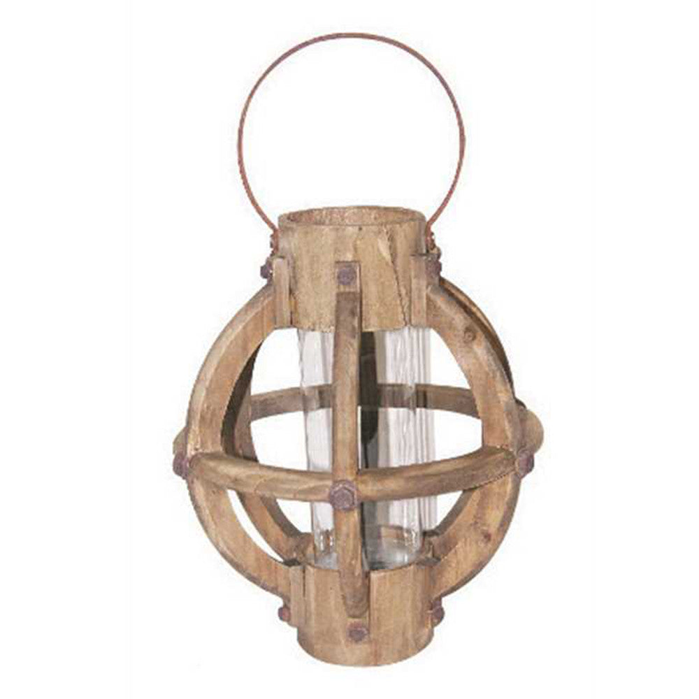 Rustic Wooden Lantern w/ Glass Insert