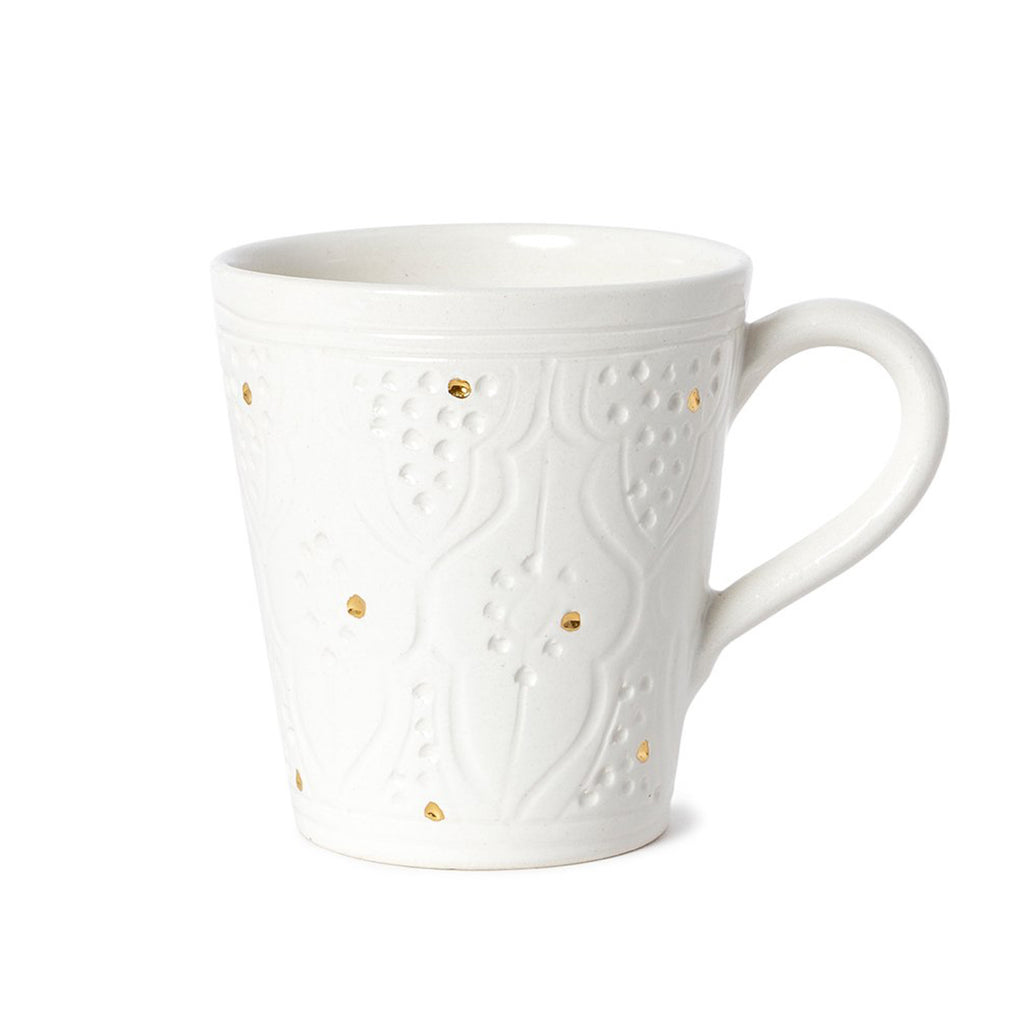 Handmade Glazed Moroccan Handled Mug with 12K Gold | Engraved White