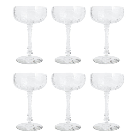Set of Six Antique French Cut Crystal Champagne Coupes