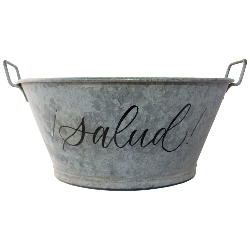 Vintage French Zinc Bucket with Custom "Salud" Calligraphy