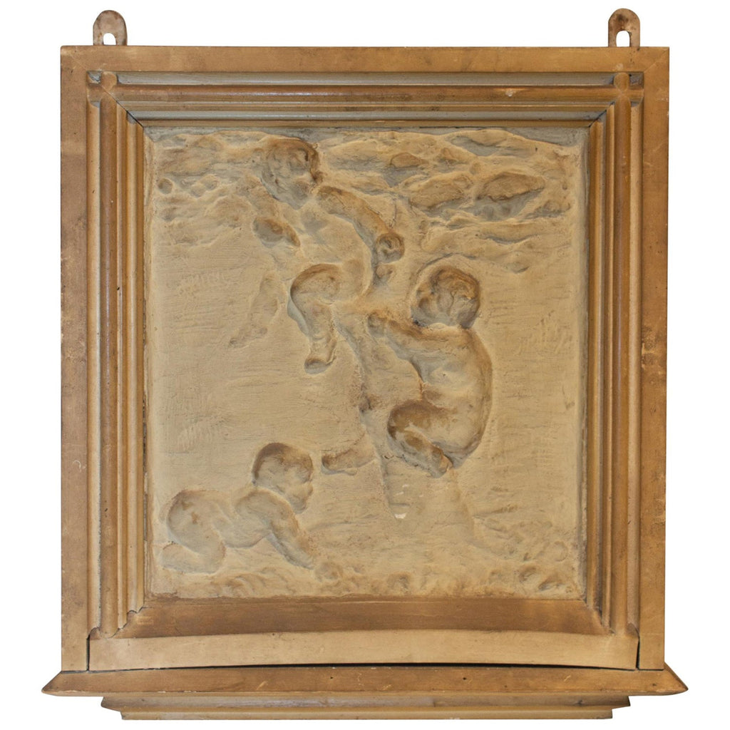 Antique Belgian Plaster Panel with Cherub Imagery
