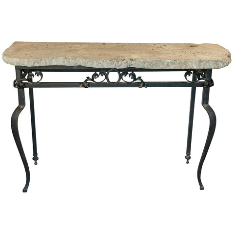 Vintage Iron Console Table with Cast Stone Faux Coral Top