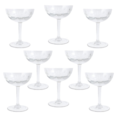 Set of 8 Antique French Crystal Champagne Coupes - Clear