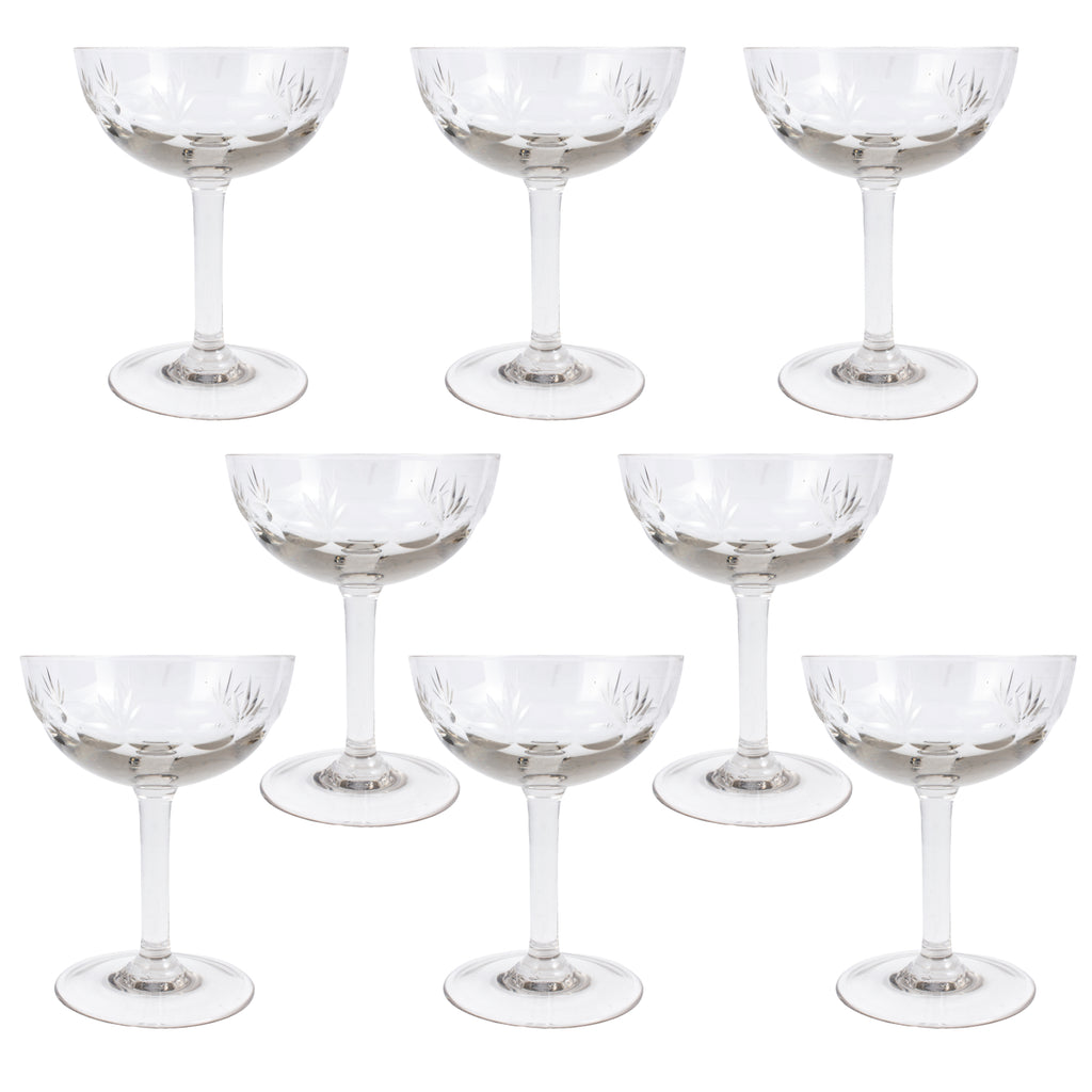 Set of 8 Antique French Crystal Champagne Coupes - Smoke