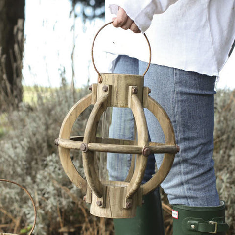 Rustic Wooden Lantern w/ Glass Insert