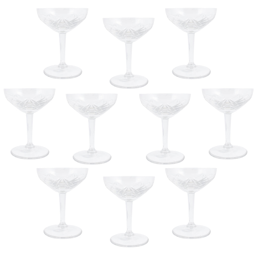 Antique French Cut Crystal Champagne Coupes | Set of 10