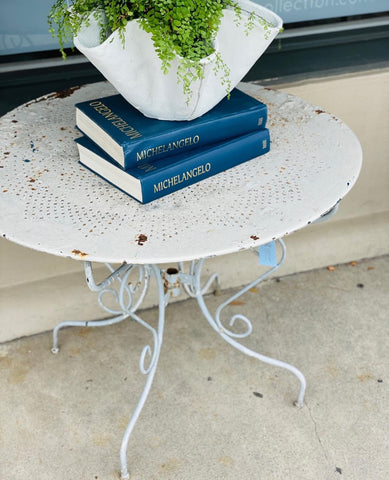 1930s French Painted Metal Garden Table with Pierced Top