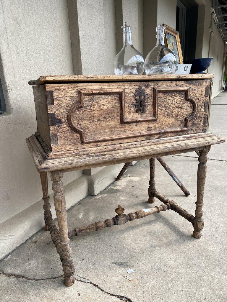 18th Century French Wooden Coffer Chest with Stand